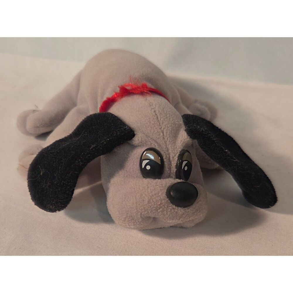 Vintage Tonka Pound Puppies Plush Gray Dog Red Collar 1986 Stuffed Toy mini